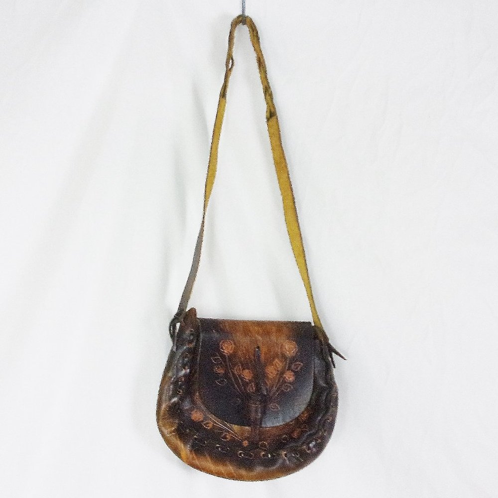 Leather Vintage Handmade Purse 70's Roses
